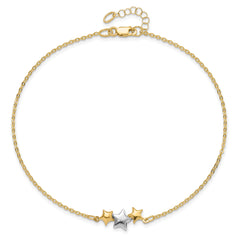 14K Two-tone Polished Star w/1in ext Anklet