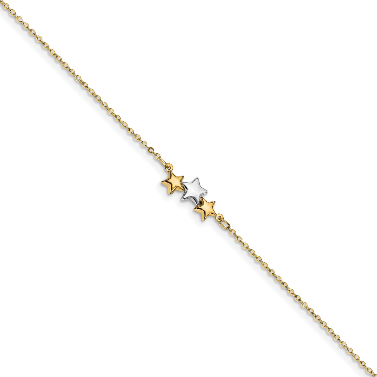 14K Two-tone Polished Star w/1in ext Anklet