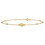 14K Oval Cross and Diamond-cut Beads 9.5 inch Plus 1 inch Extender - Total 10.5 inch Anklet
