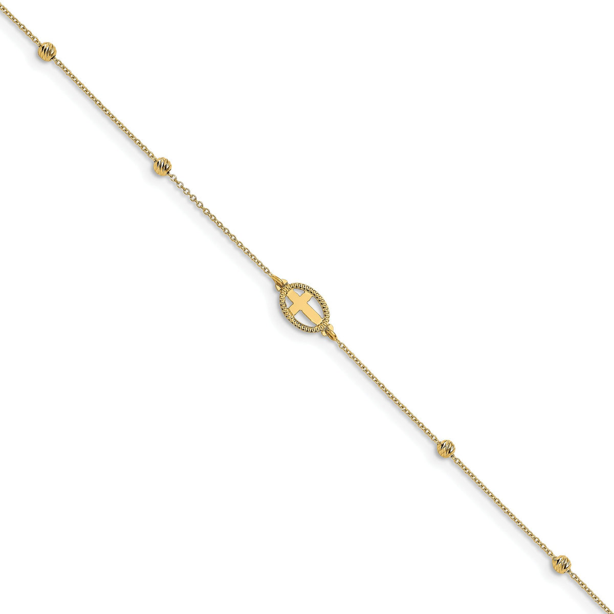 Oval Cross Bead Anklet in 14K Yellow Gold, Diamond-Cut, 9.5 Inch - Sophia Jewelers Main image