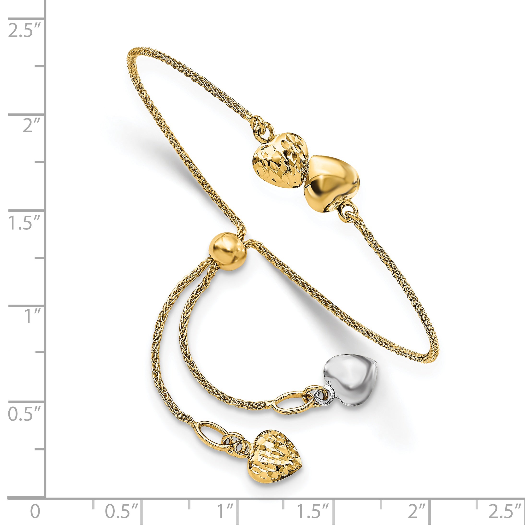 14K Two-tone Polished D/C Heart Adjustable Bracelet