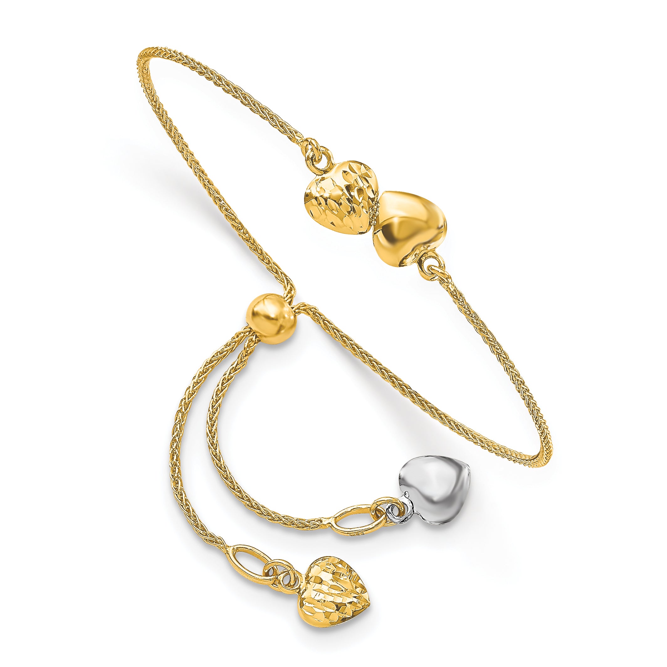 14K Two-tone Polished D/C Heart Adjustable Bracelet Main image