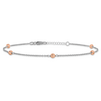 14K White and Rose Gold Polished D/C Beaded With 1in ext. Anklet