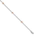 14K White and Rose Gold Polished D/C Beaded With 1in ext. Anklet