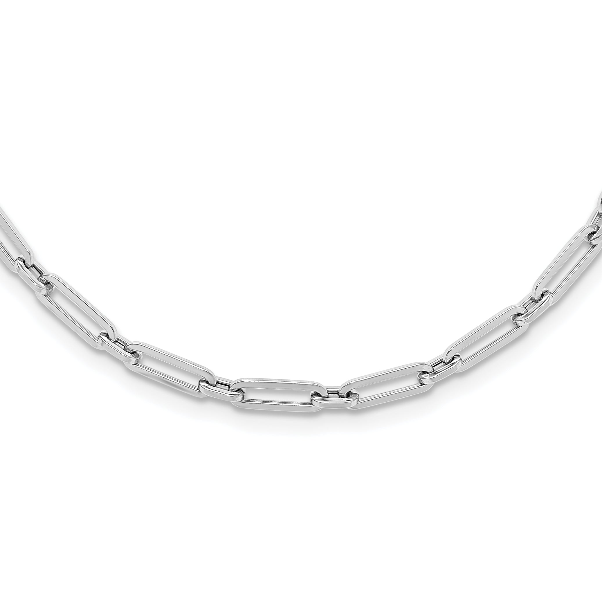 14K White Gold Polished Flat Oval Link Necklace Main image