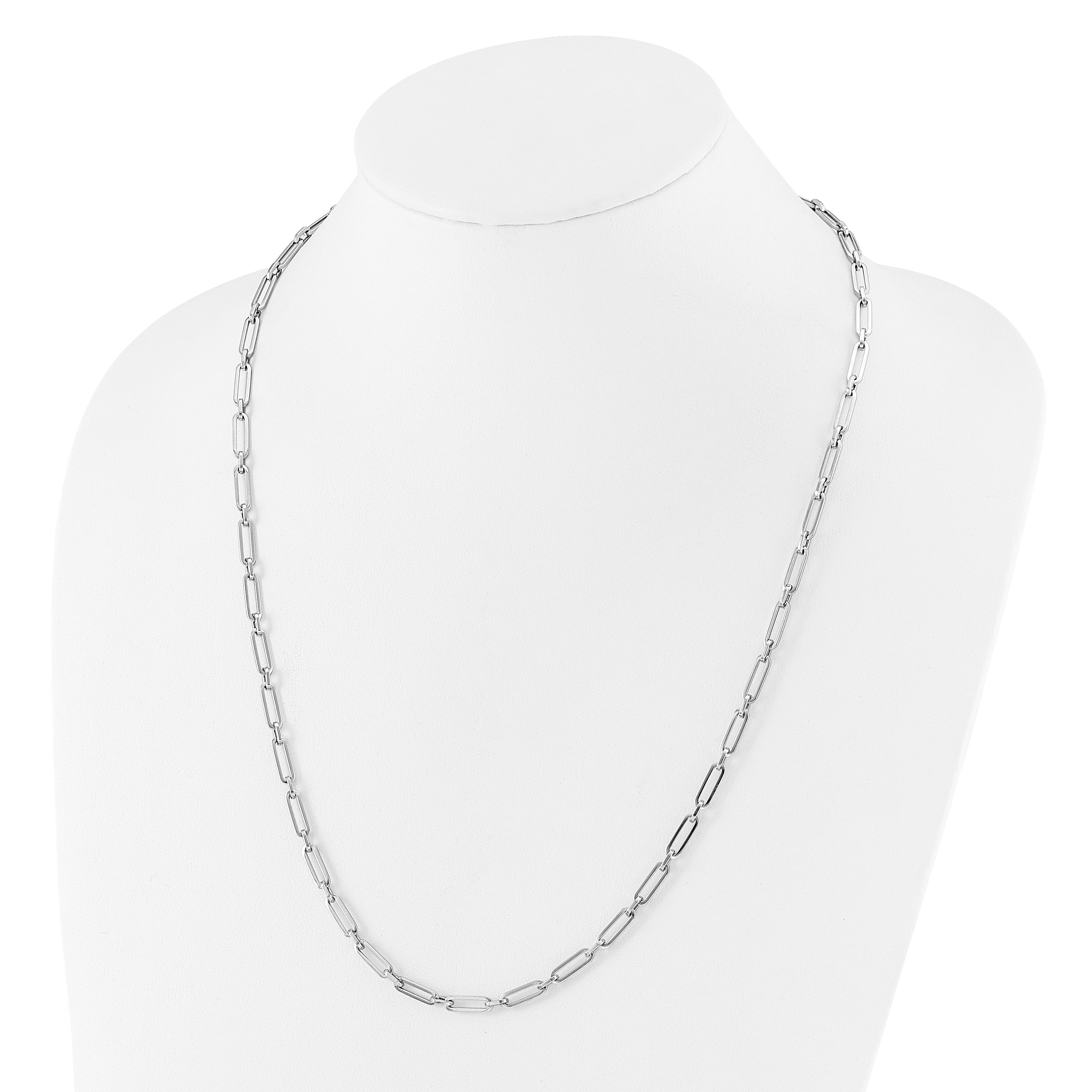 14K White Gold Polished Flat Oval Link Necklace