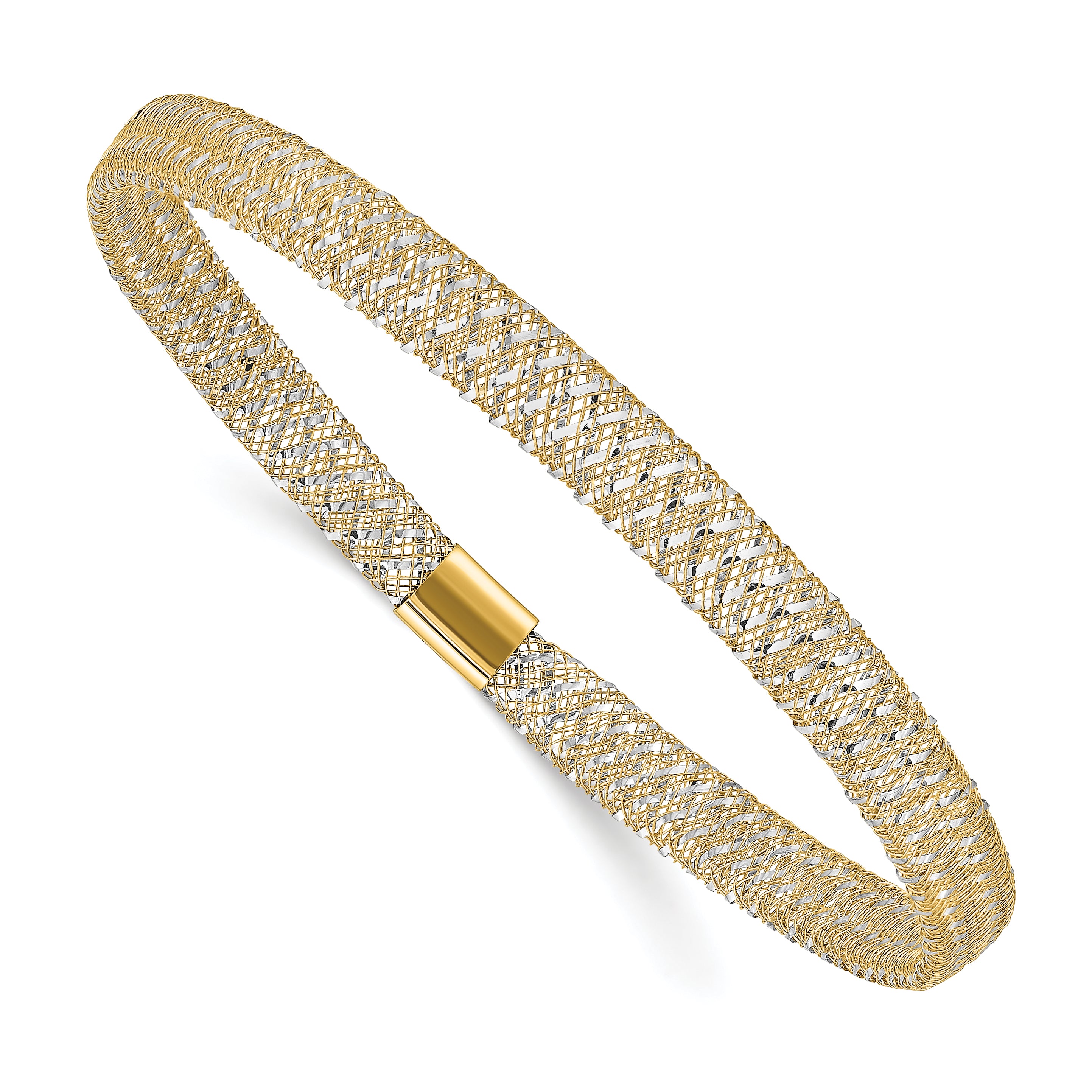 14K with Rhodium-Platedodium Polished Stretch Bangle