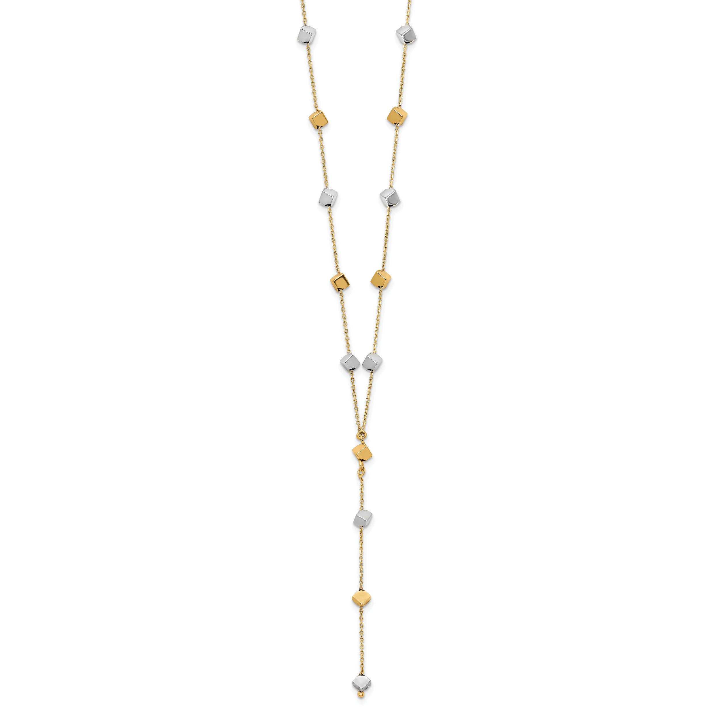 14K Two-Tone  Polished Adjustable Beaded Y-Drop Necklace