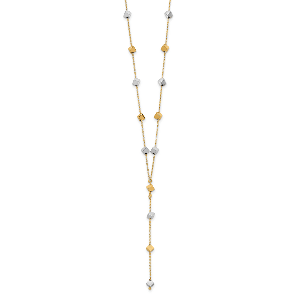 14K Two-Tone  Polished Adjustable Beaded Y-Drop Necklace