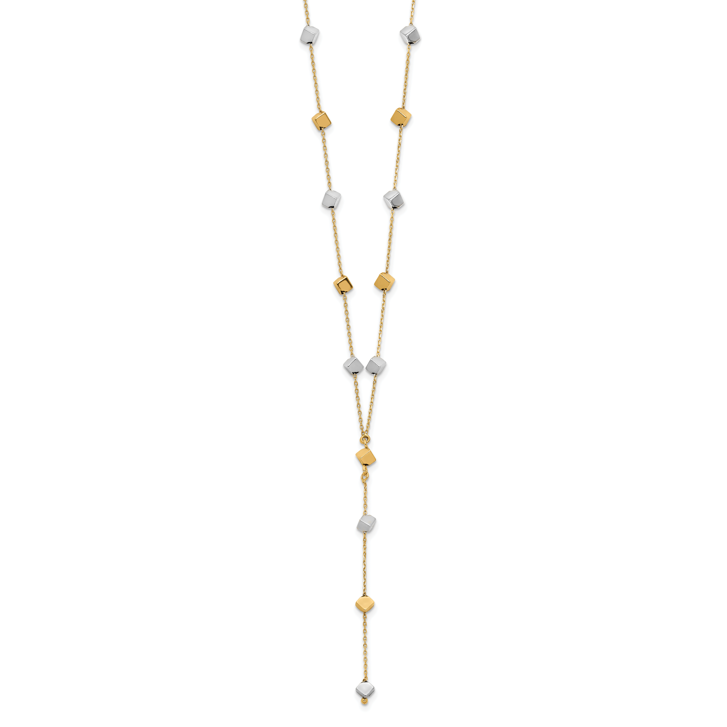 14K Two-Tone  Polished Adjustable Beaded Y-Drop Necklace