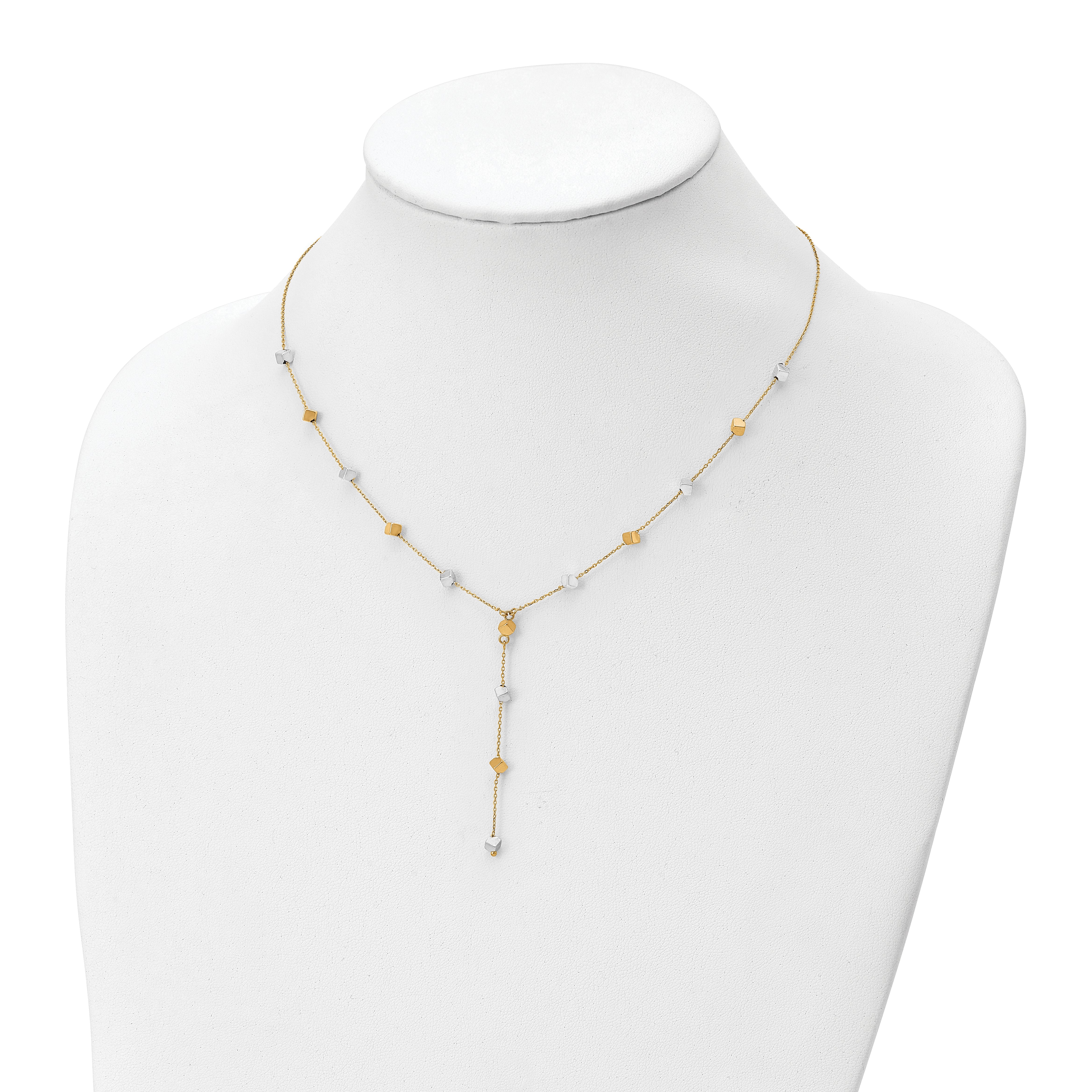 14K Two-Tone  Polished Adjustable Beaded Y-Drop Necklace