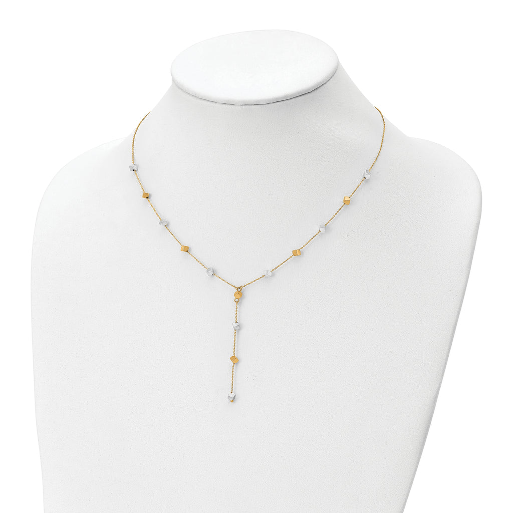 14K Two-Tone  Polished Adjustable Beaded Y-Drop Necklace