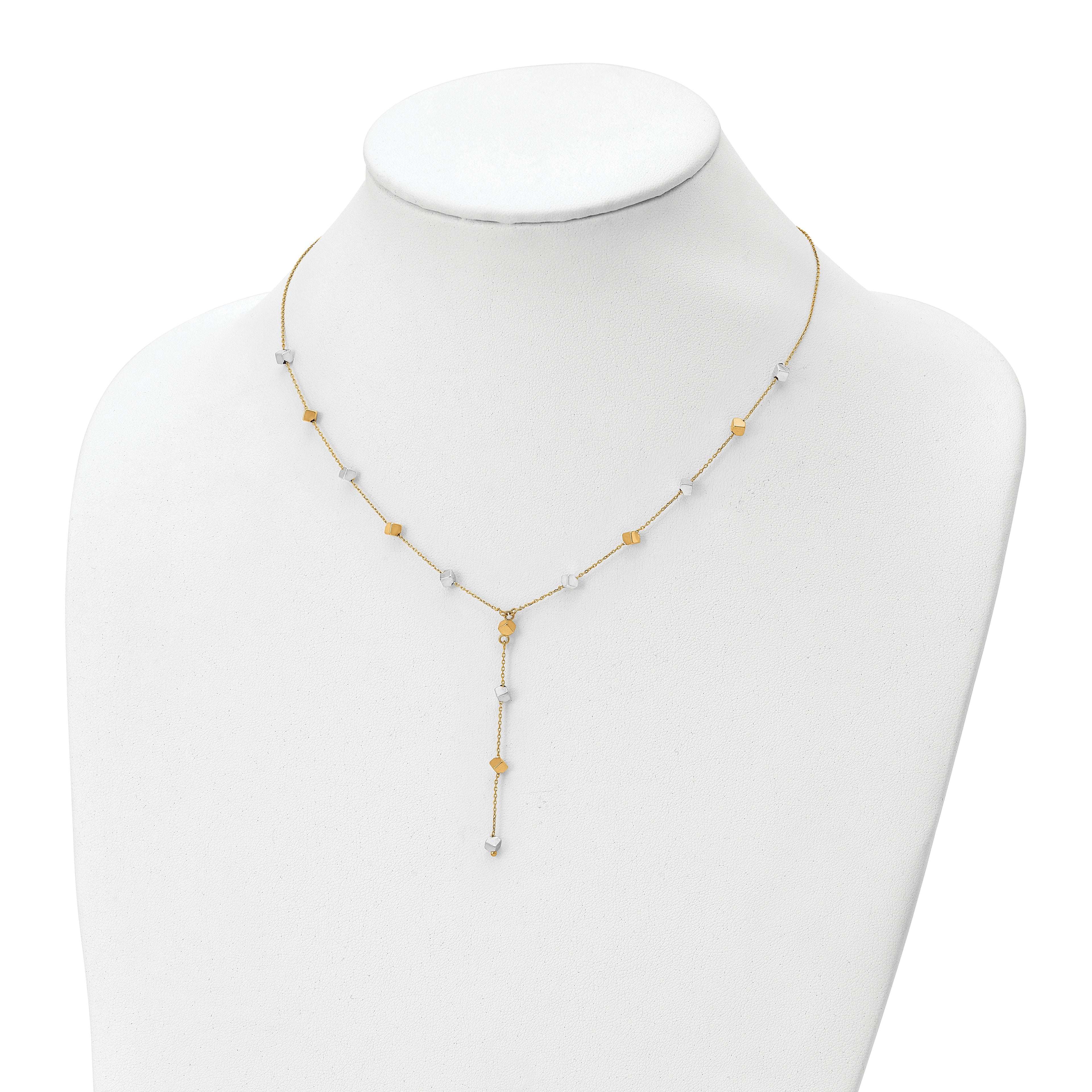 14K Two-Tone  Polished Adjustable Beaded Y-Drop Necklace