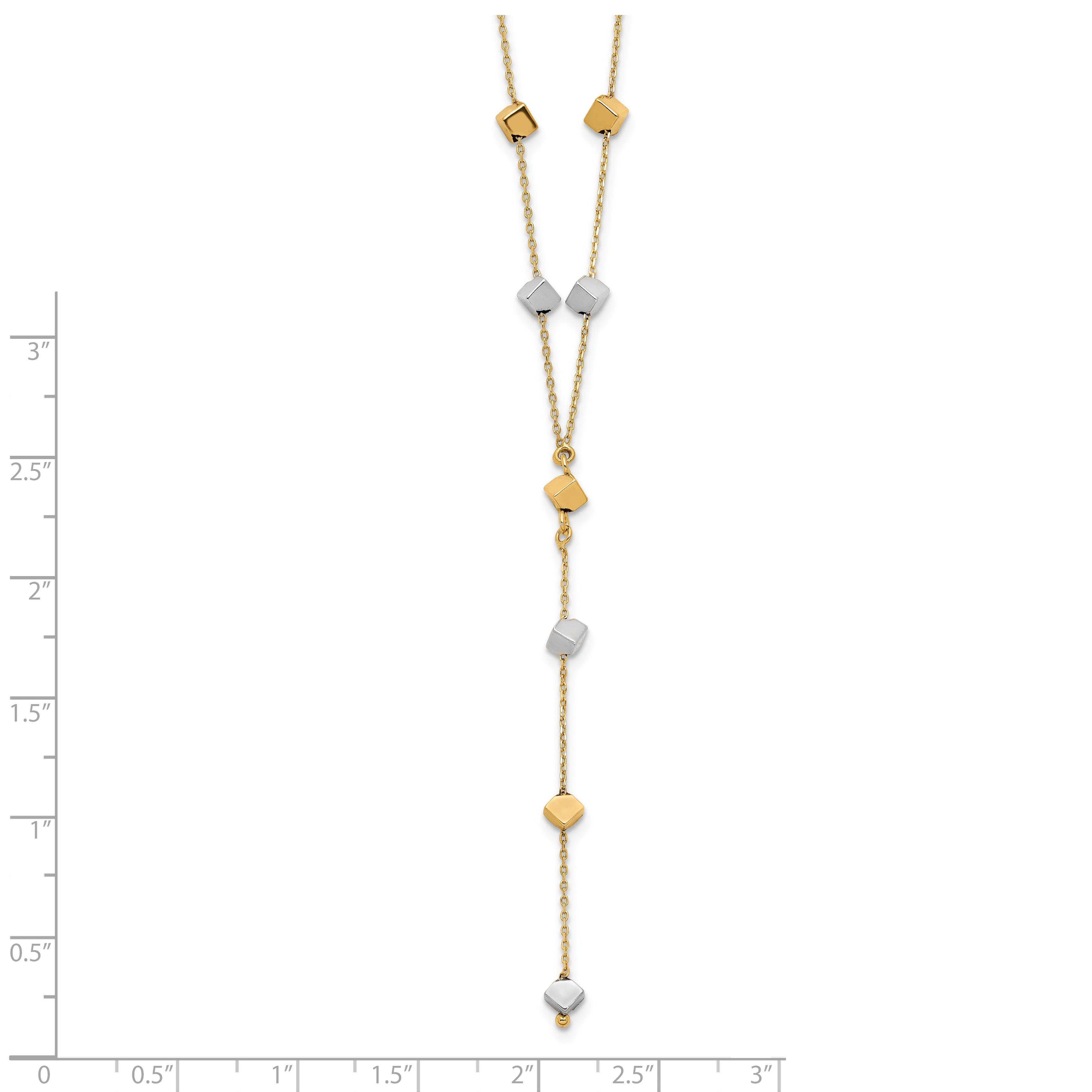 14K Two-Tone  Polished Adjustable Beaded Y-Drop Necklace