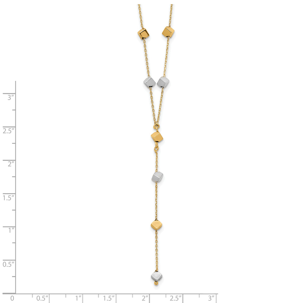14K Two-Tone  Polished Adjustable Beaded Y-Drop Necklace