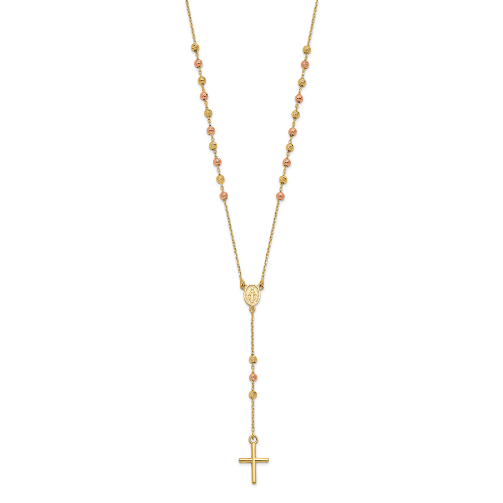 14K Yellow and Rose Gold Cross Y-Drop w/1.25 ext. Necklace