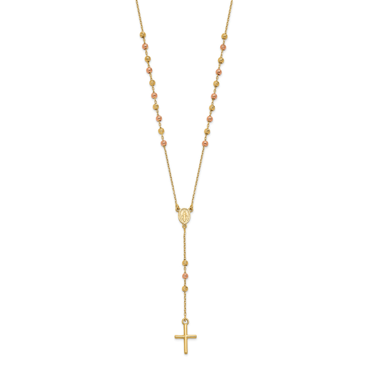 14K Yellow and Rose Gold Cross Y-Drop w/1.25 ext. Necklace