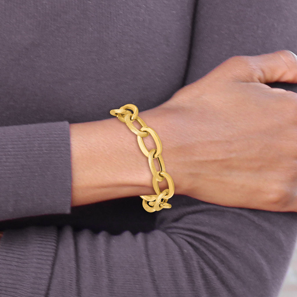14k Polished Scratch-finish Fancy Link Bracelet