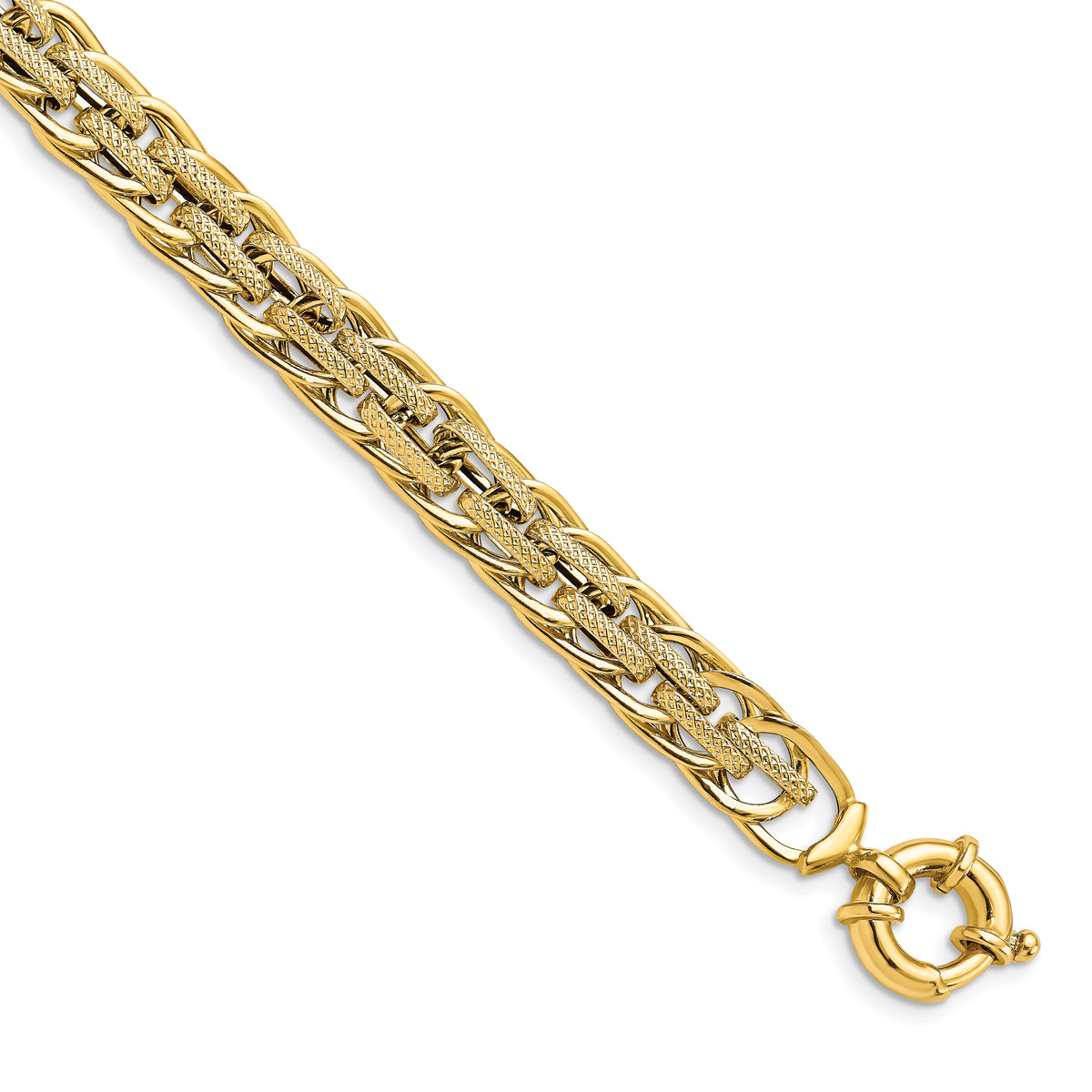 14K Polished Textured Fancy Link Bracelet