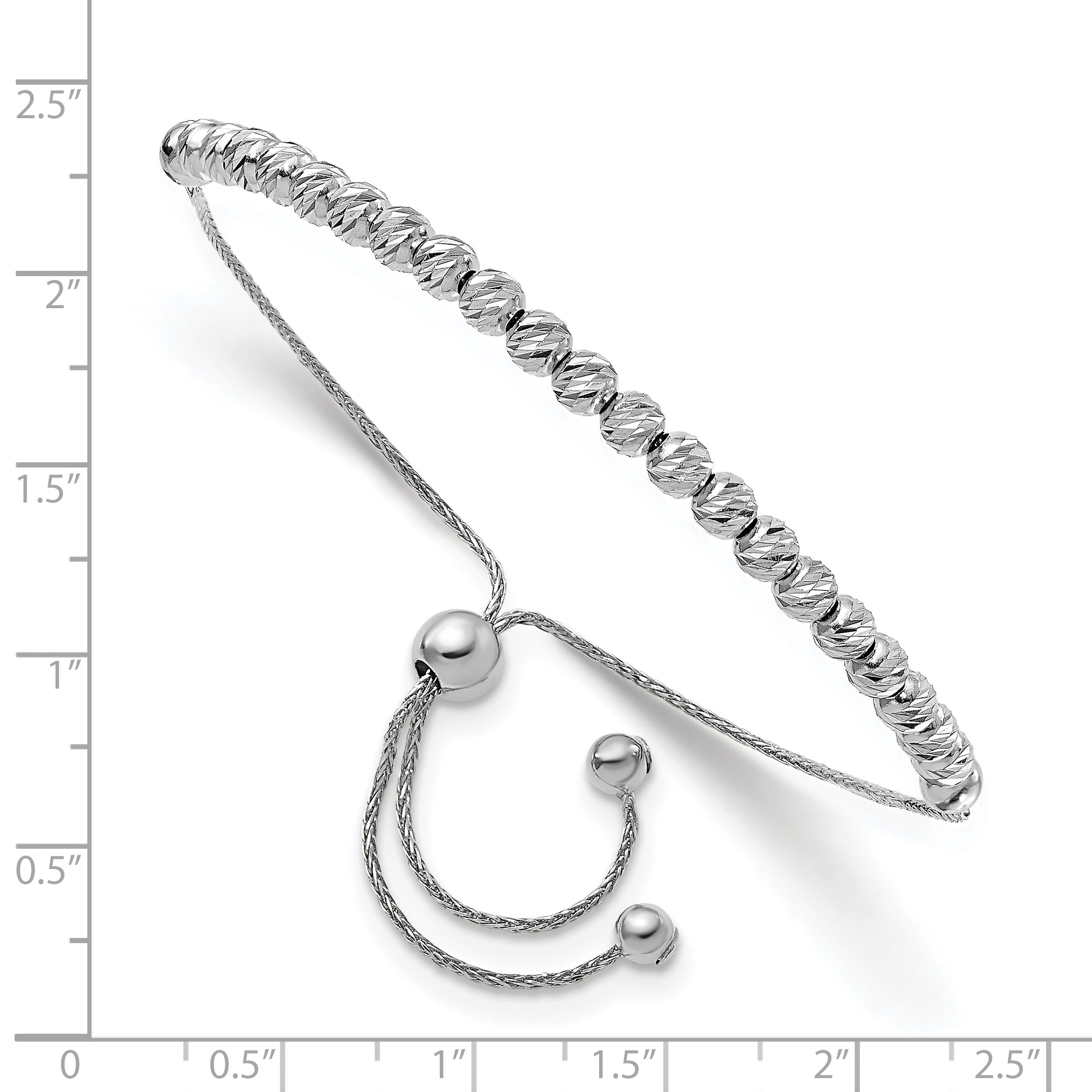 14K White Gold Polished D/C Beaded Bolo Adj. Bracelet Secondary image