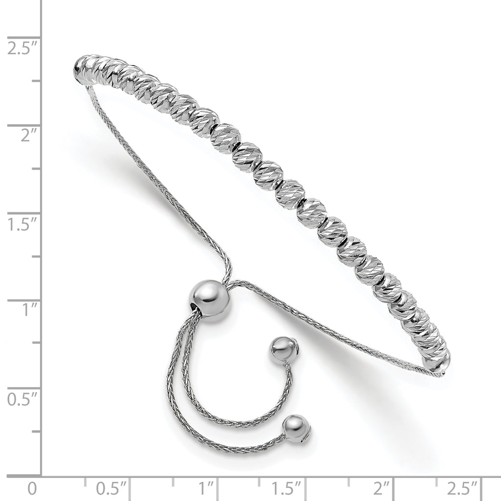 14K White Gold Polished D/C Beaded Bolo Adj. Bracelet