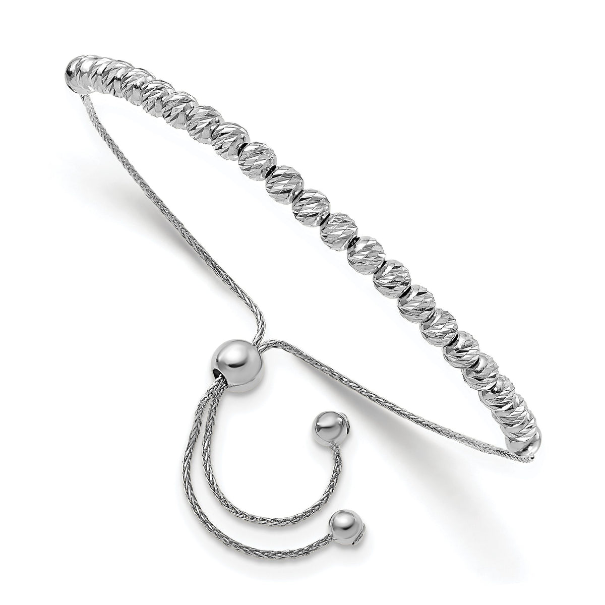 Twisted Bolo Bracelet in 14K White Gold, Diamond-Cut Adjustable - Sophia Jewelers Main image