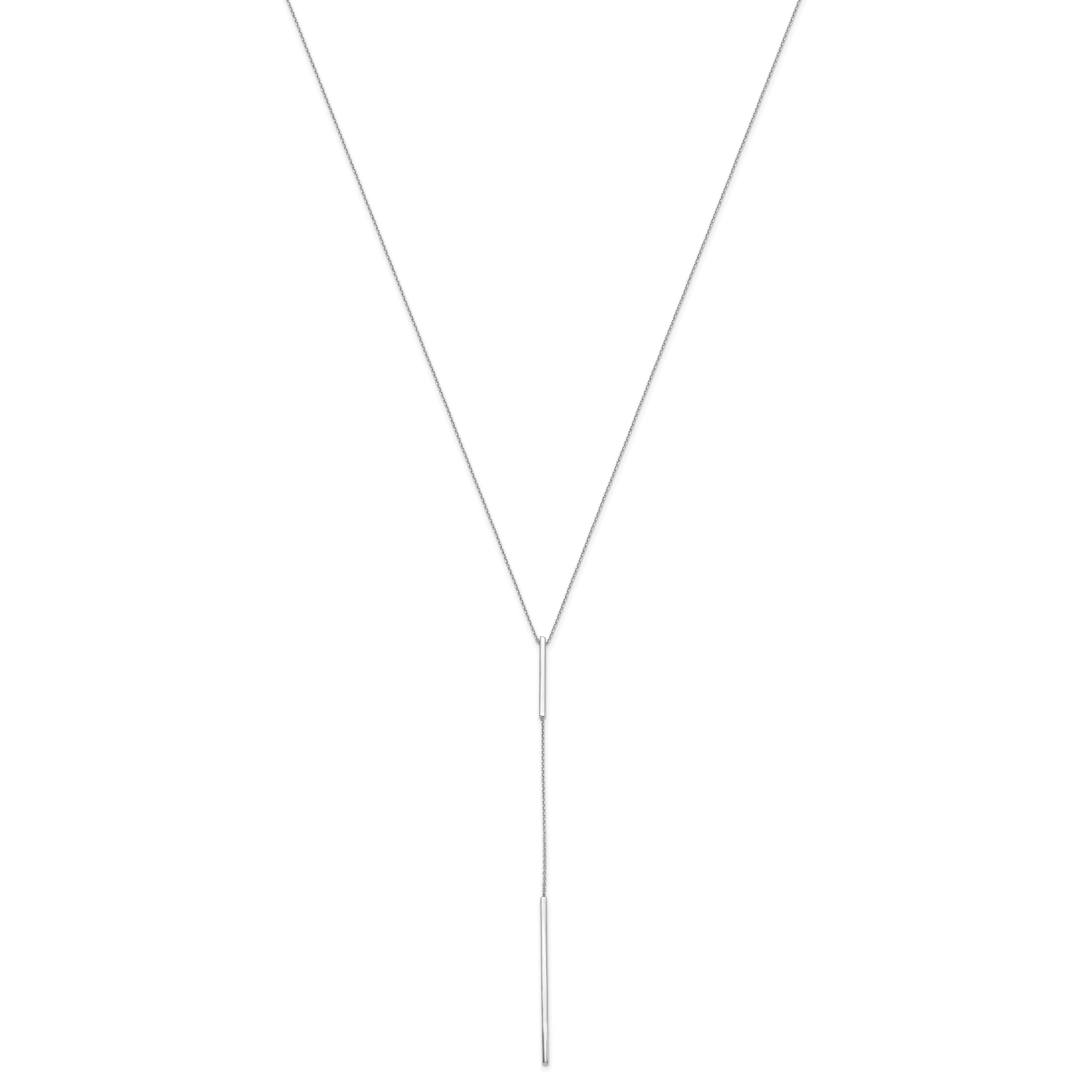 14K White Gold Polished Y-drop Bar w/ 1in ext. Necklace