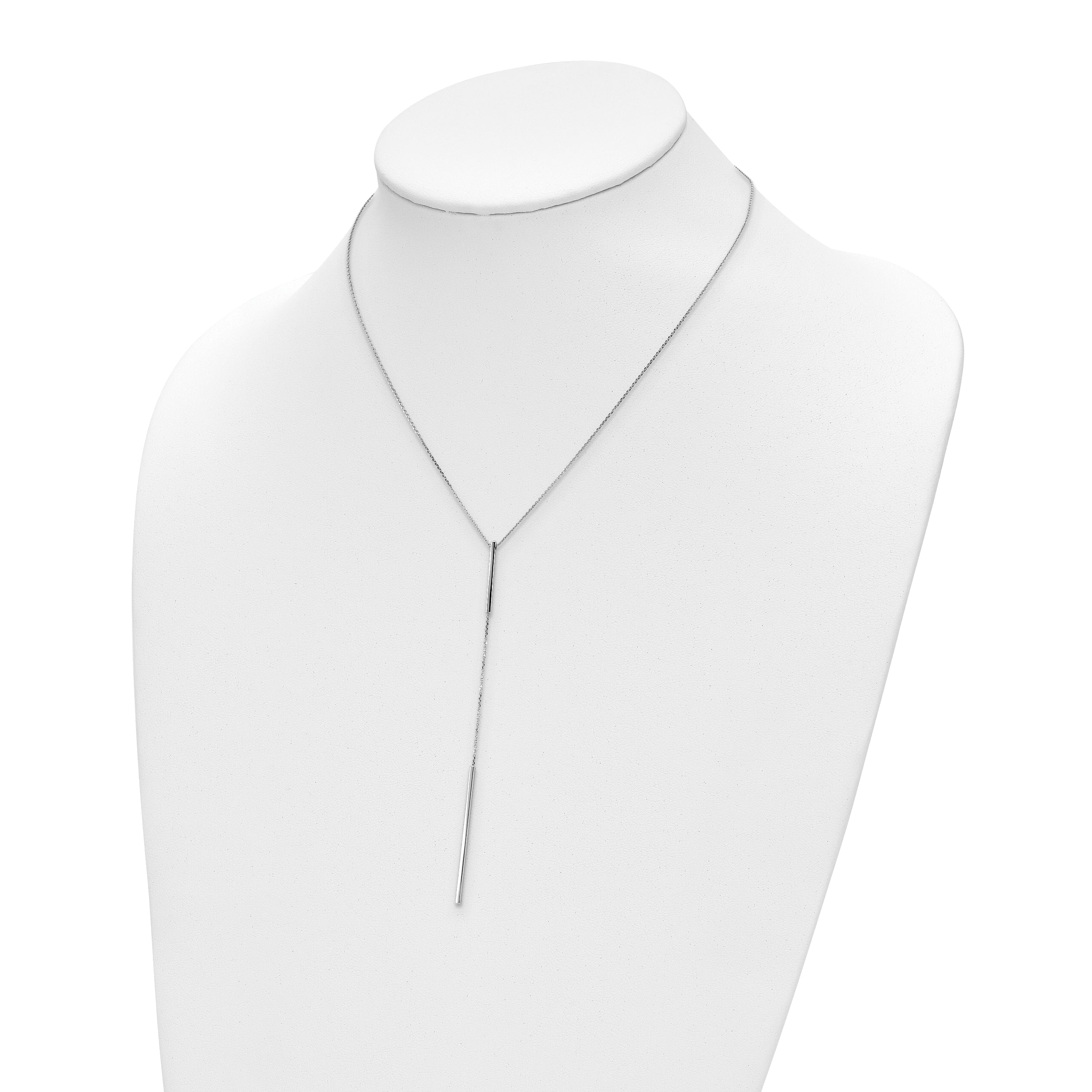 14K White Gold Polished Y-drop Bar w/ 1in ext. Necklace