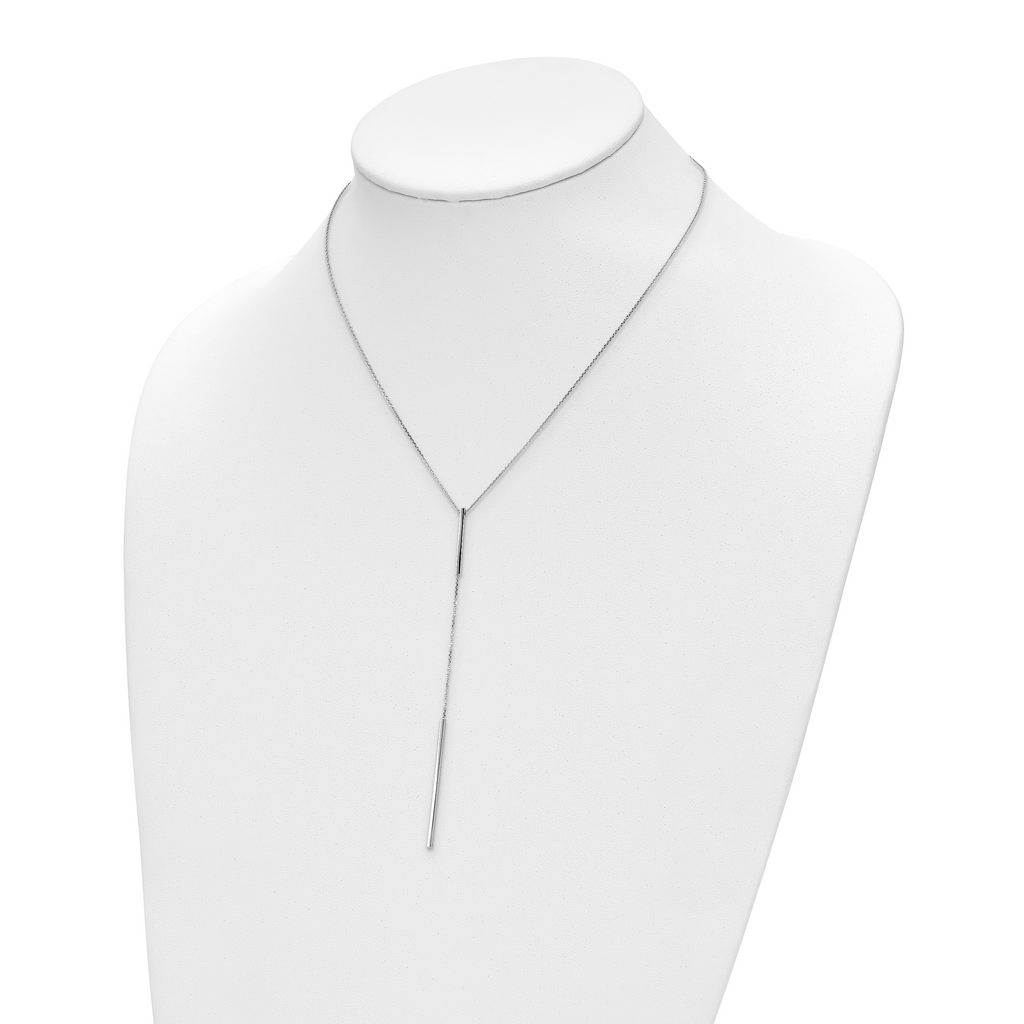 14K White Gold Polished Y-drop Bar w/ 1in ext. Necklace