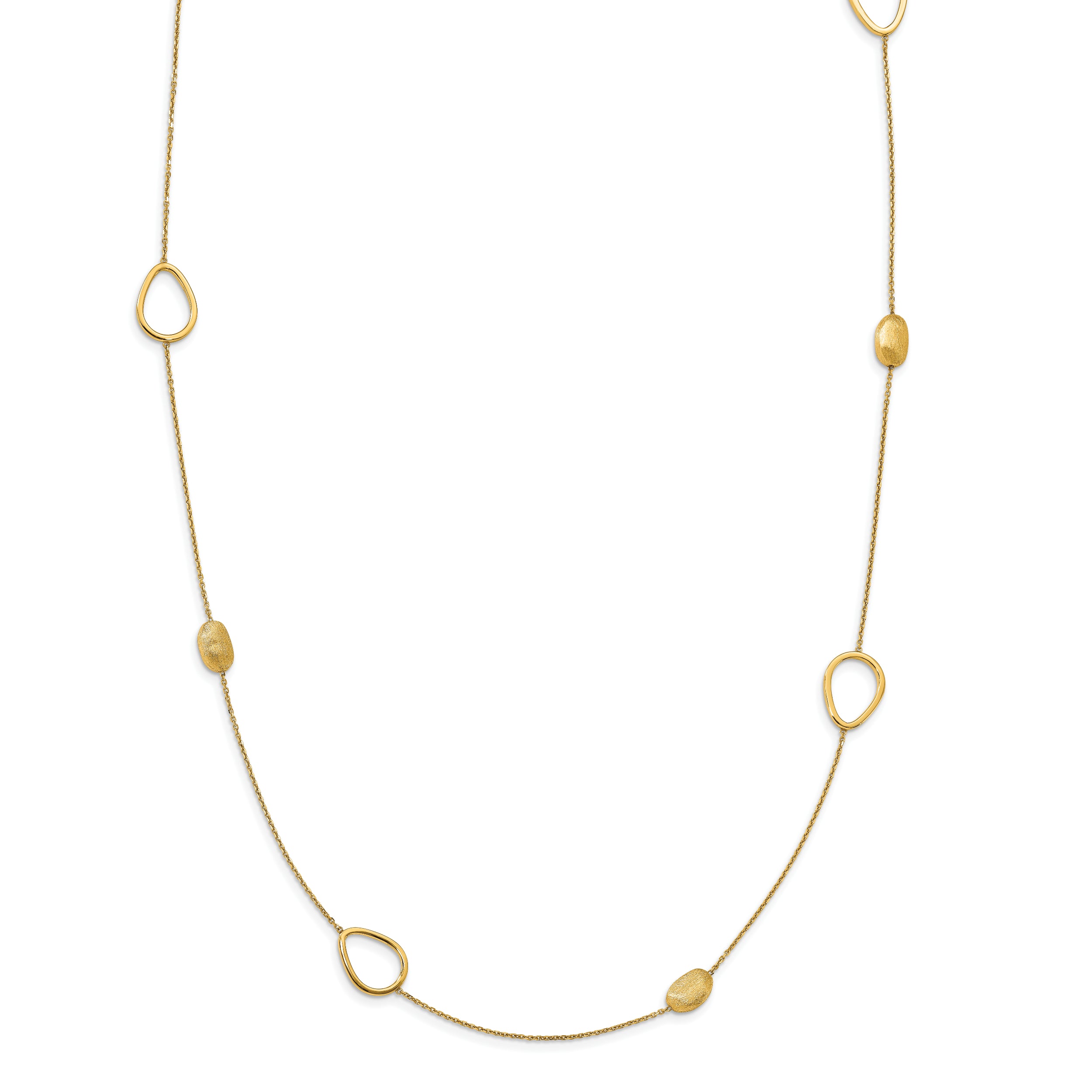 14K Polished and Scratch-finish Beaded Necklace