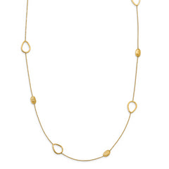14K Polished and Scratch-finish Beaded Necklace