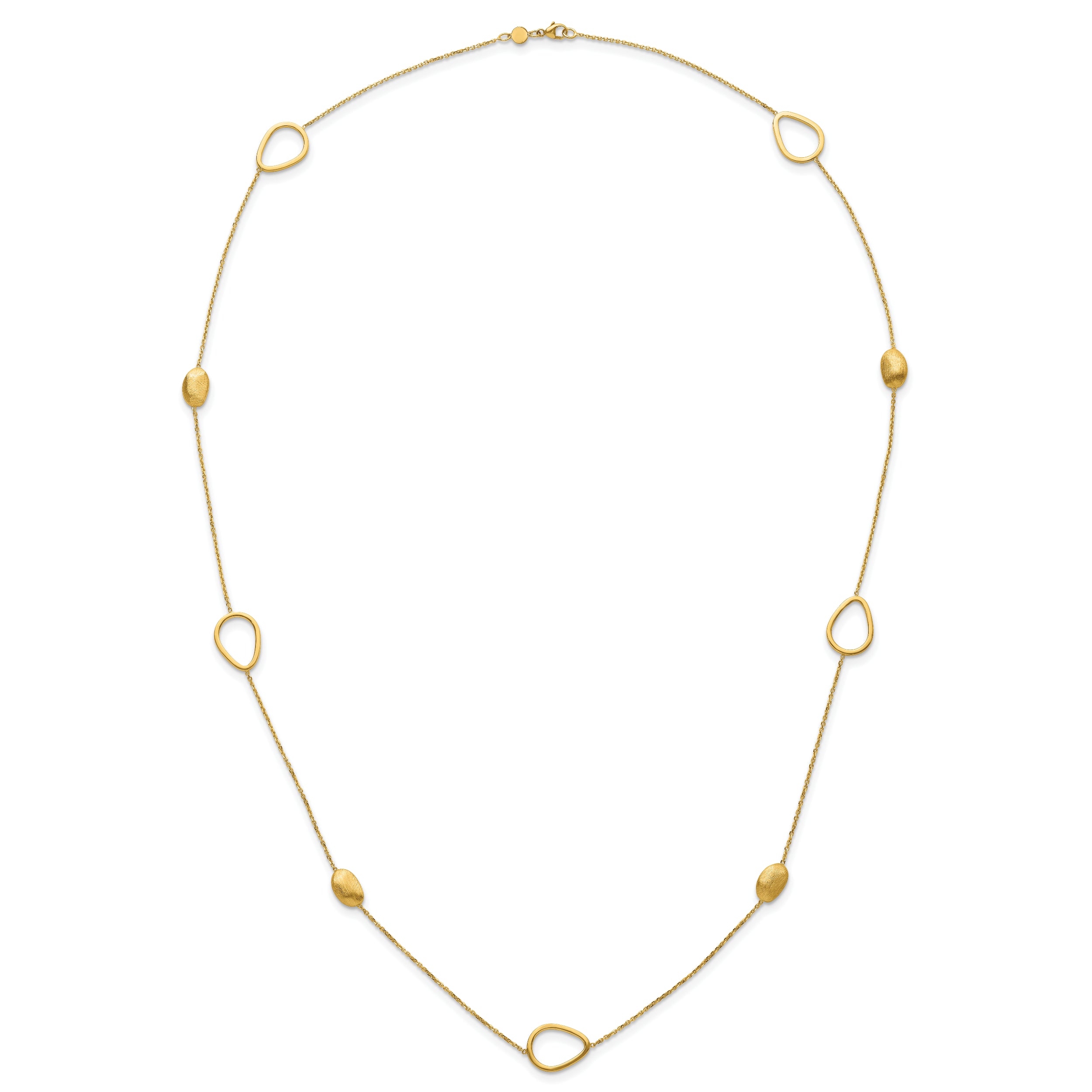 14K Polished and Scratch-finish Beaded Necklace