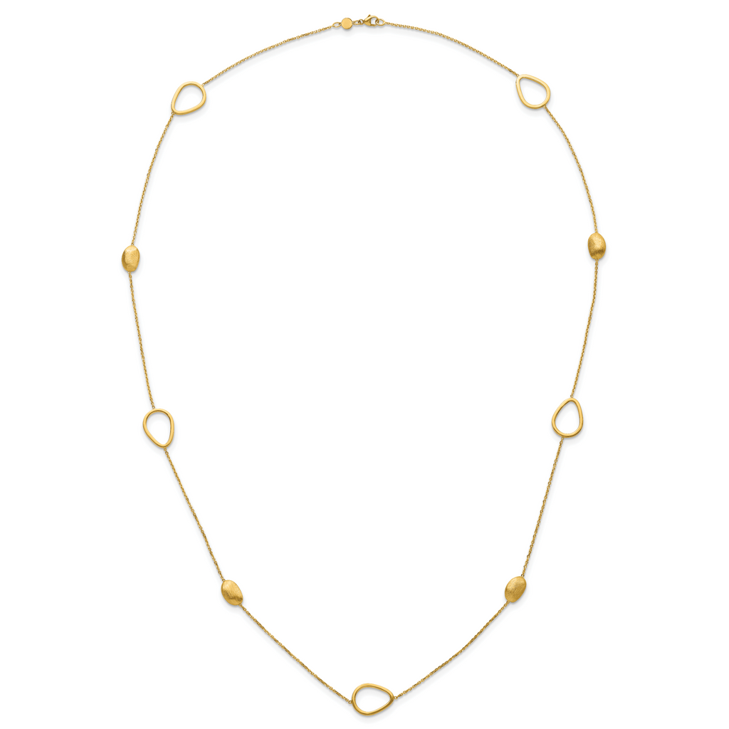 14K Polished and Scratch-finish Beaded Necklace