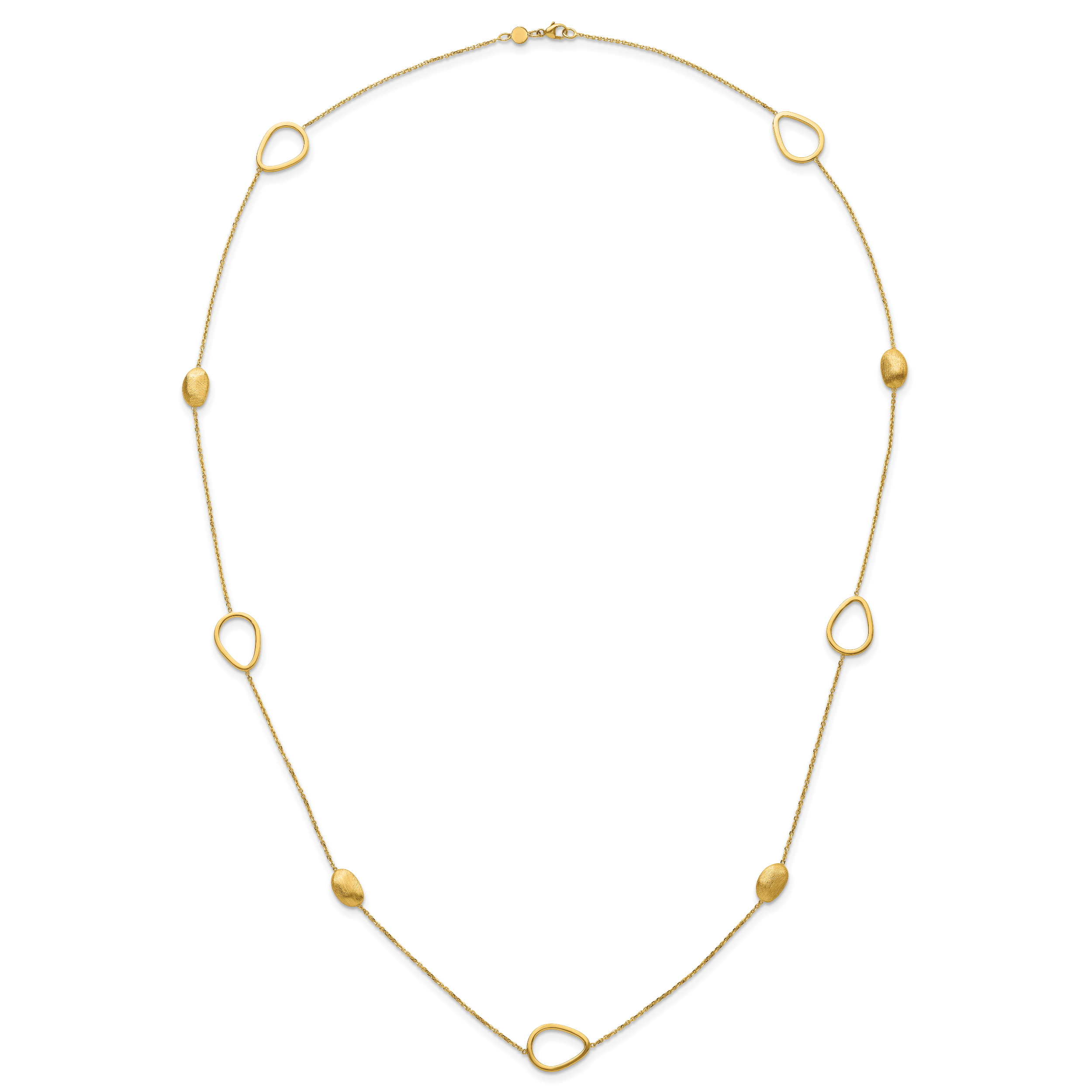 14K Polished and Scratch-finish Beaded Necklace