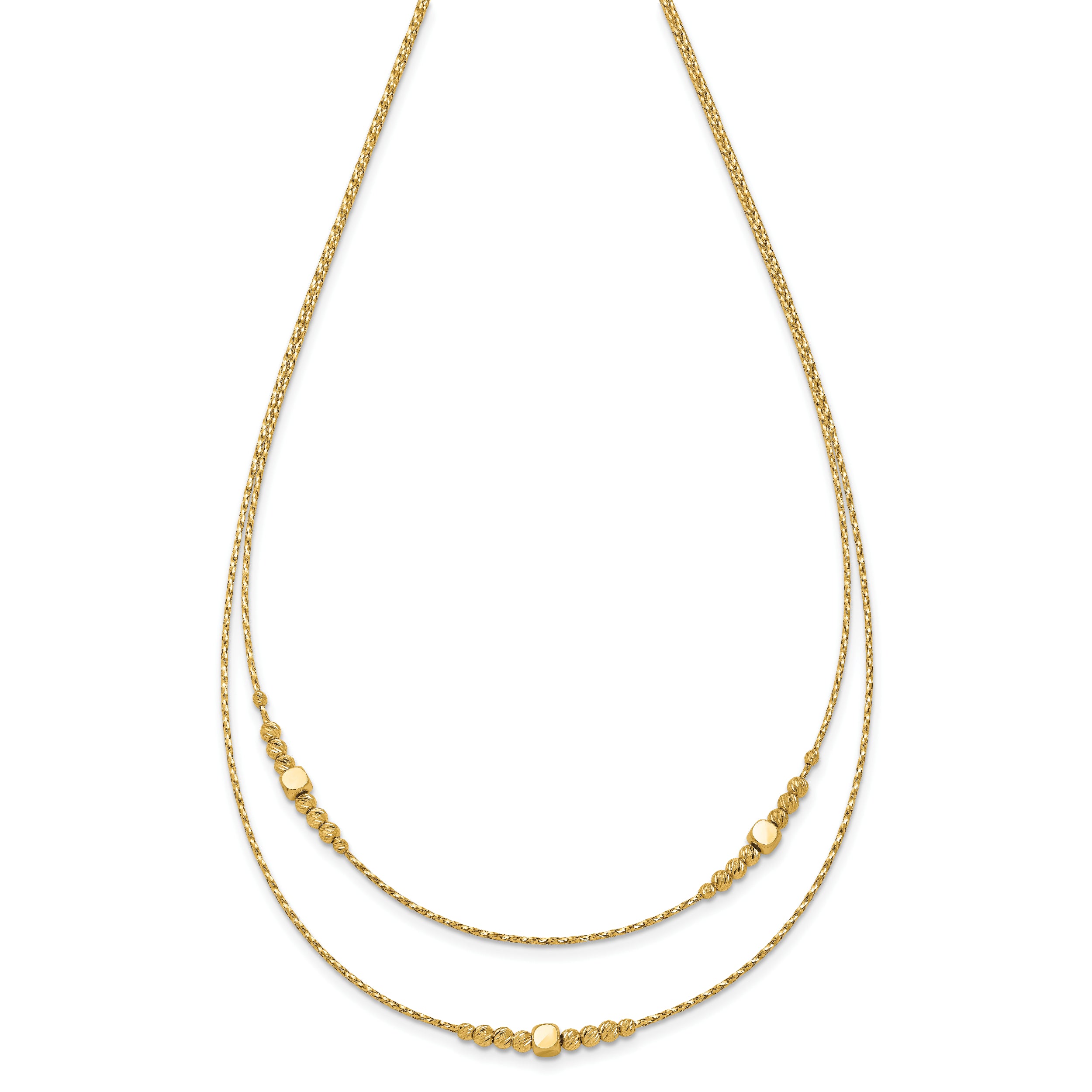 14K Polished D/C Beaded 2-strand w/ .75in ext Necklace