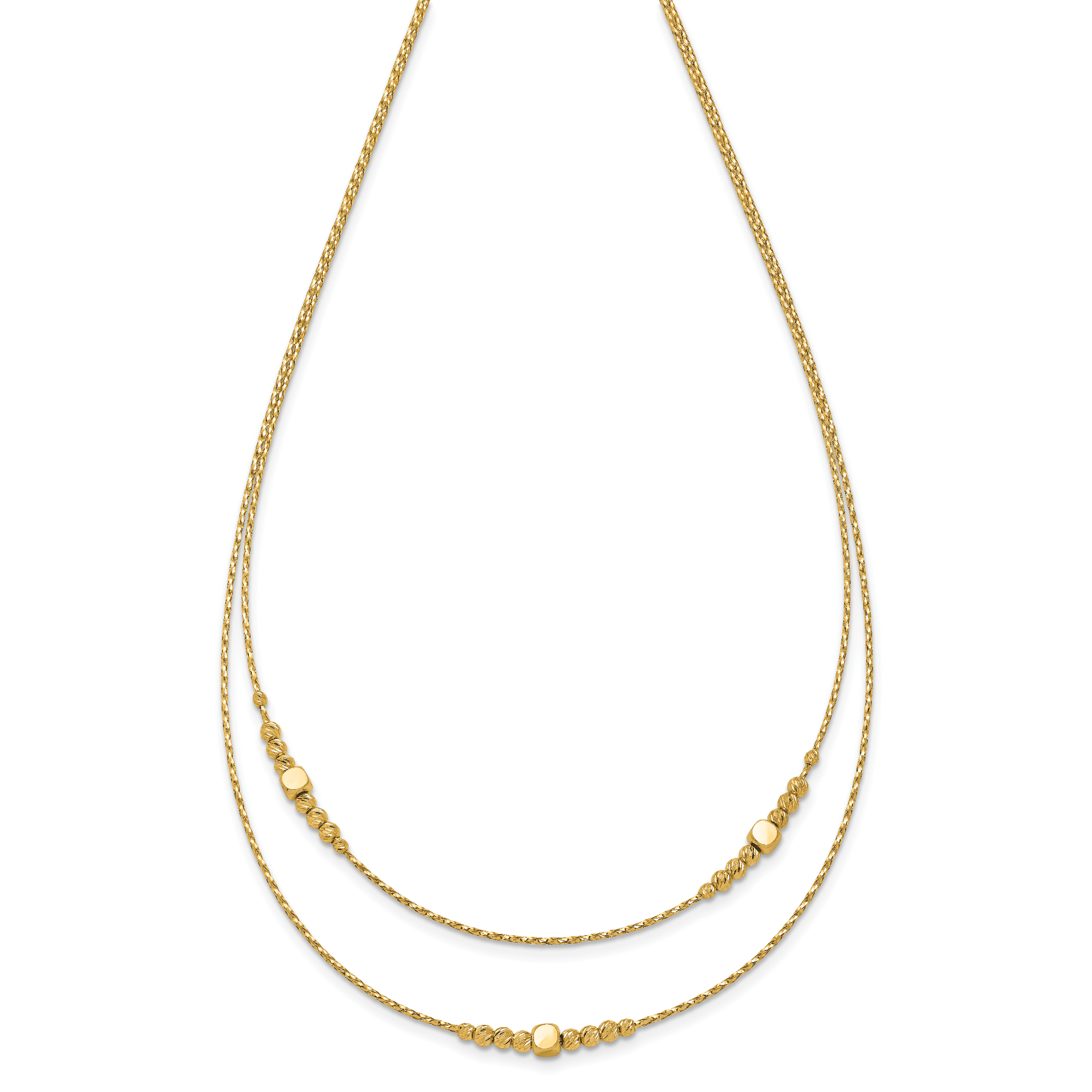 14K Polished D/C Beaded 2-strand w/ .75in ext Necklace