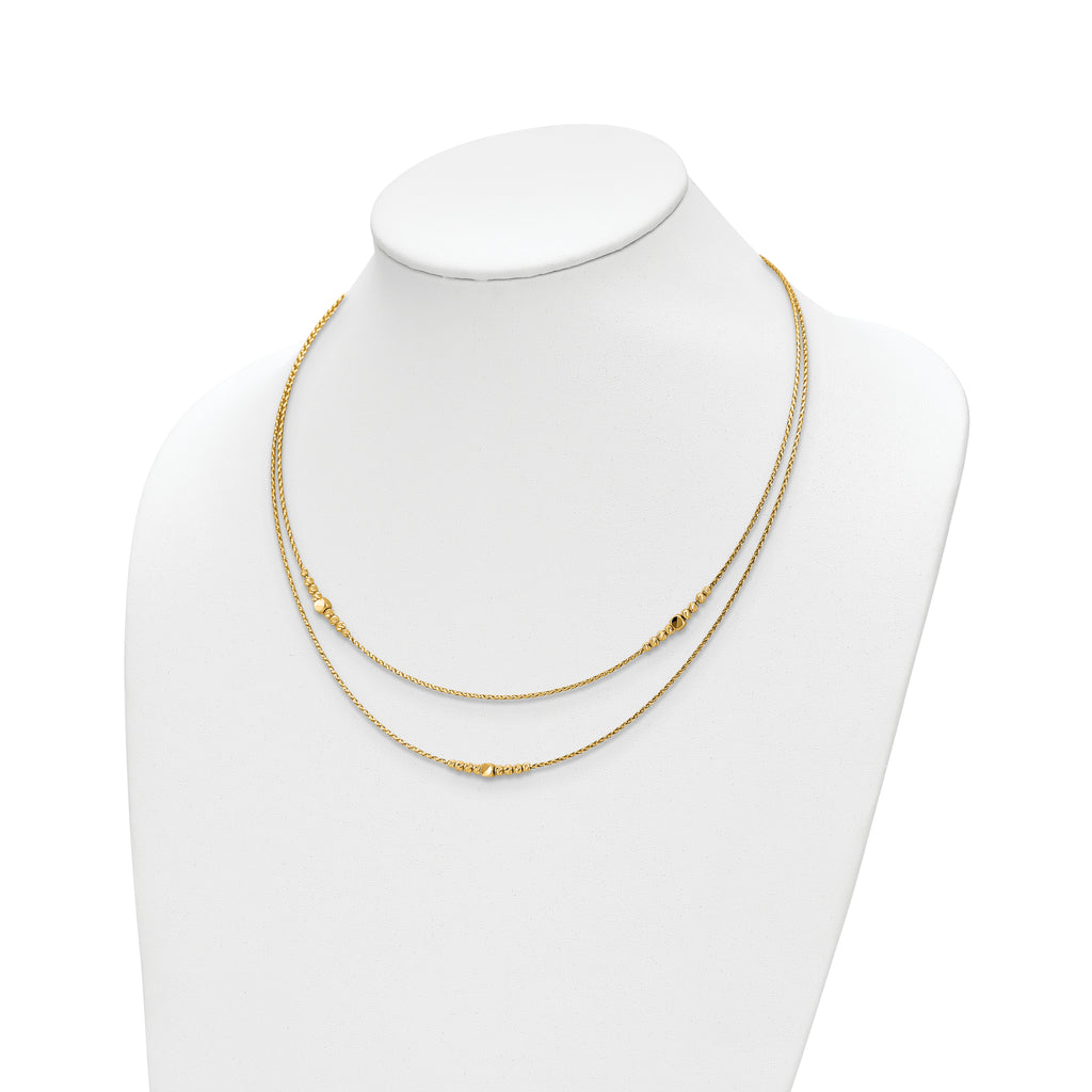 14K Polished D/C Beaded 2-strand w/ .75in ext Necklace