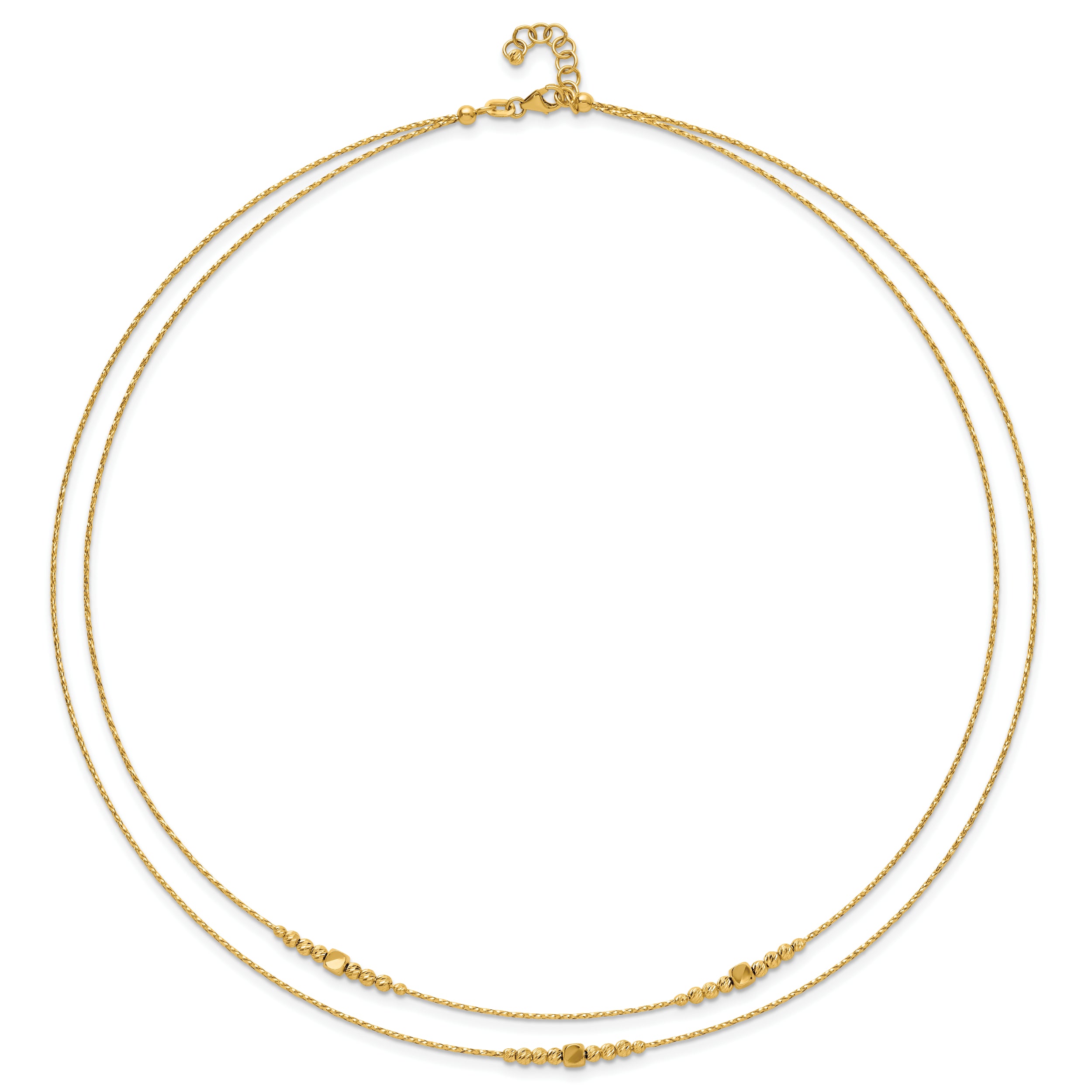 14K Polished D/C Beaded 2-strand w/ .75in ext Necklace