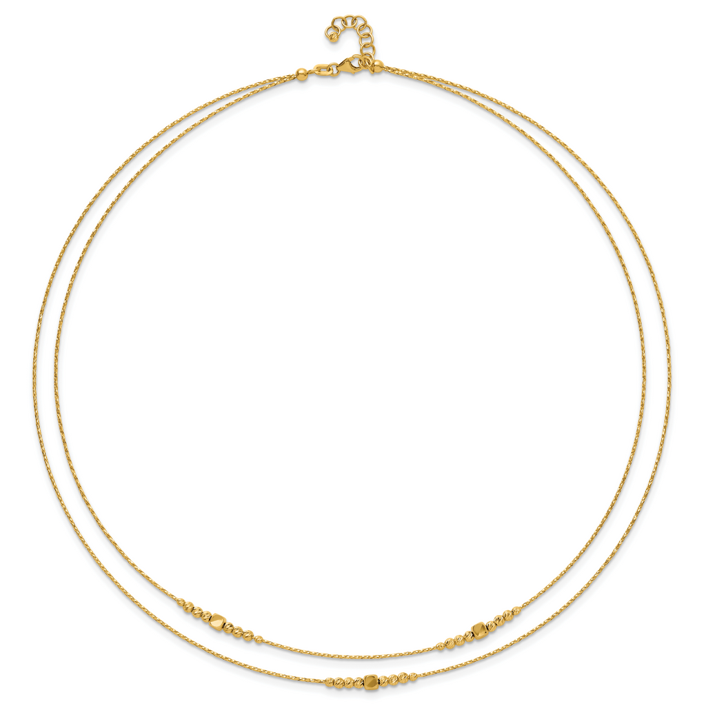 14K Polished D/C Beaded 2-strand w/ .75in ext Necklace