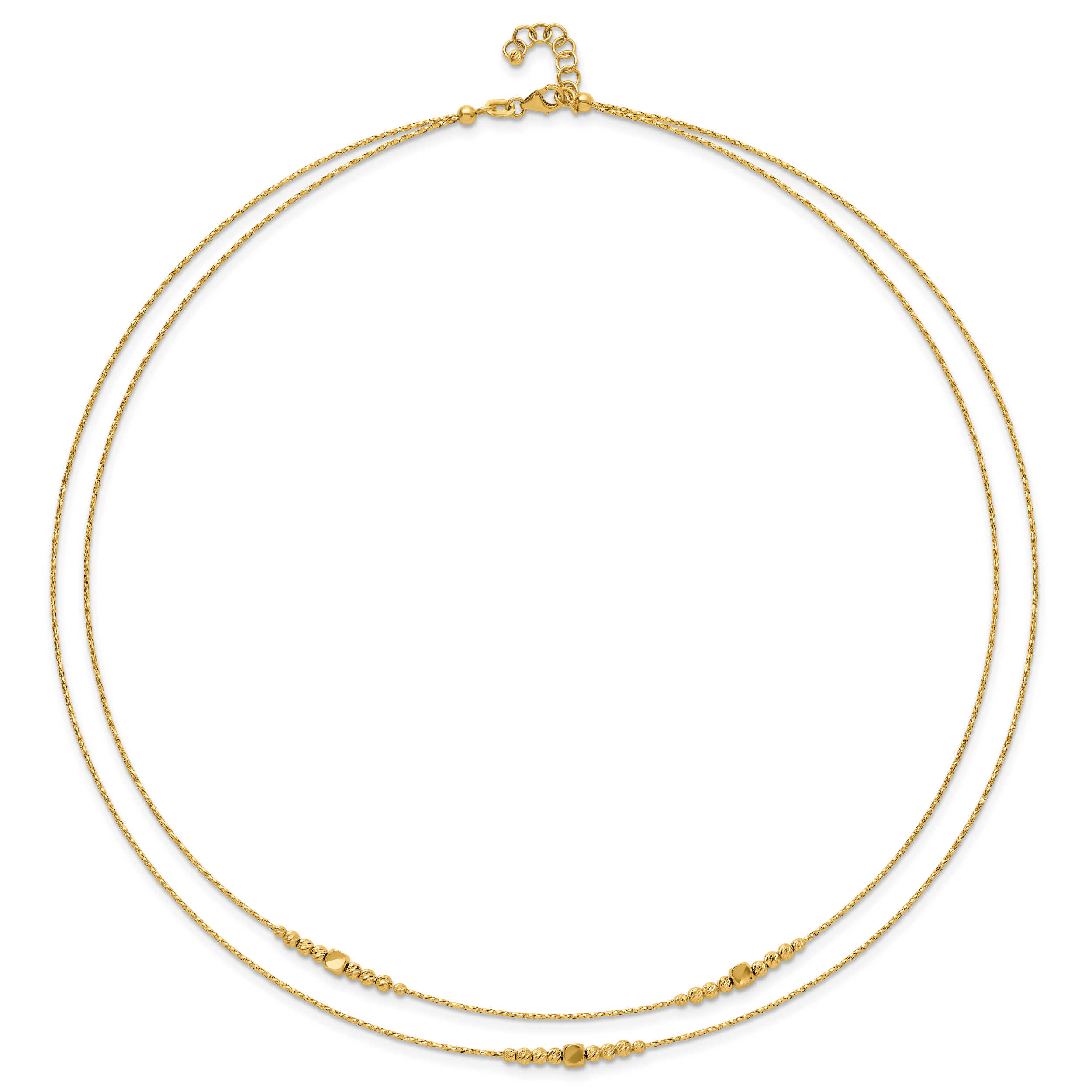 14K Polished D/C Beaded 2-strand w/ .75in ext Necklace