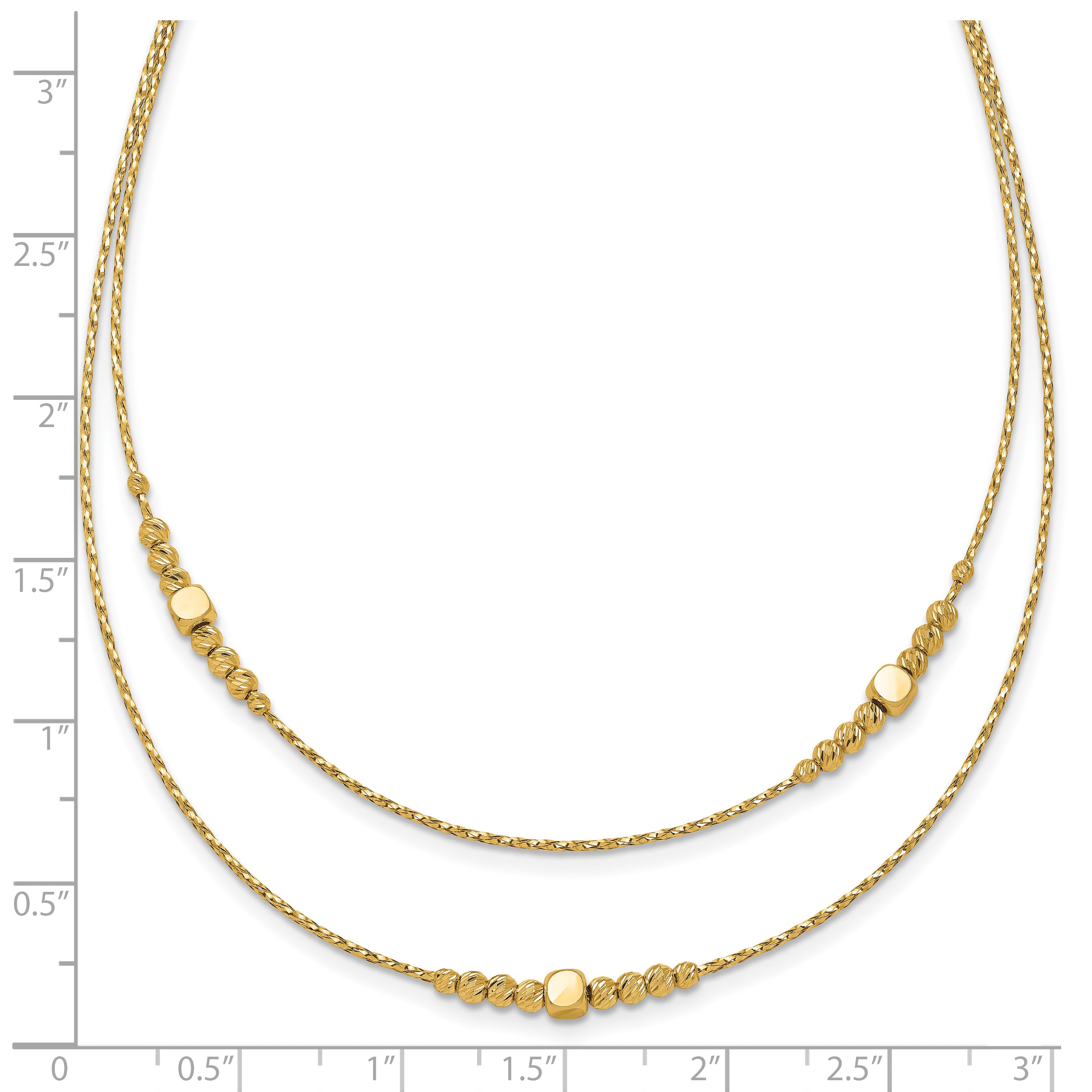 14K Polished D/C Beaded 2-strand w/ .75in ext Necklace