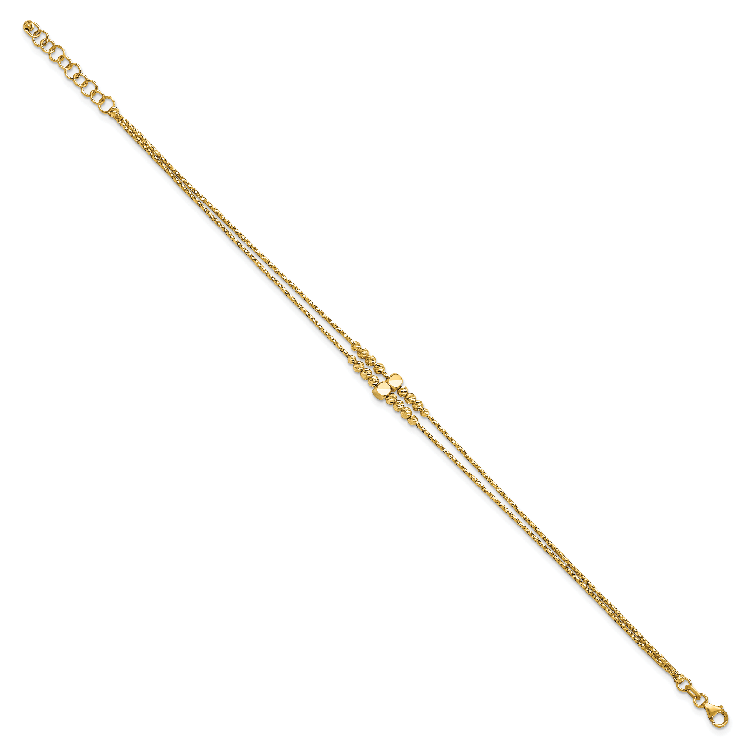 14K Polished D/C Beaded 2-strand w/ 1in ext Bracelet Secondary image