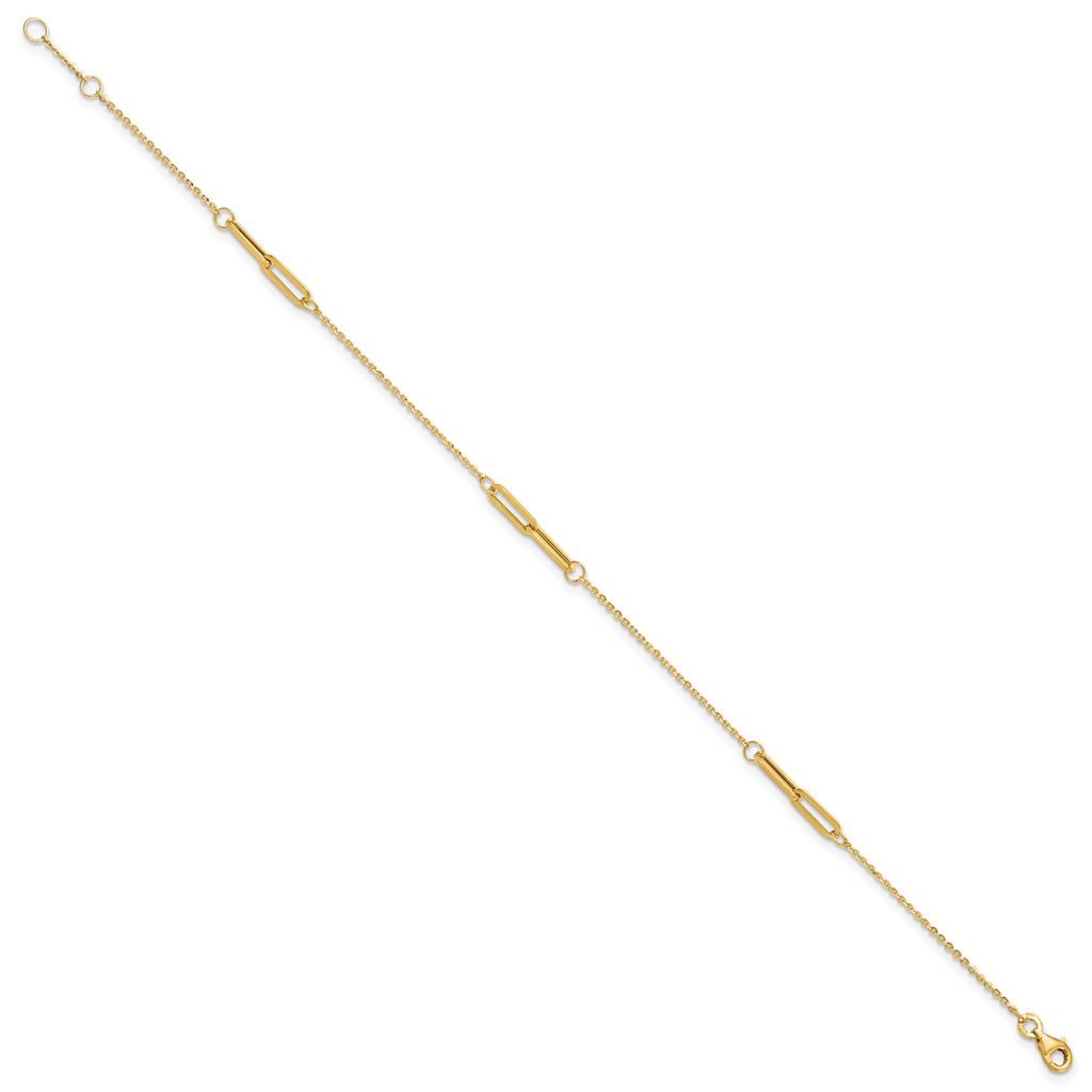14K Paperclip Link 3-Station 9 inch Plus 0.5 inch Extender - Total 9.5 inch Anklet