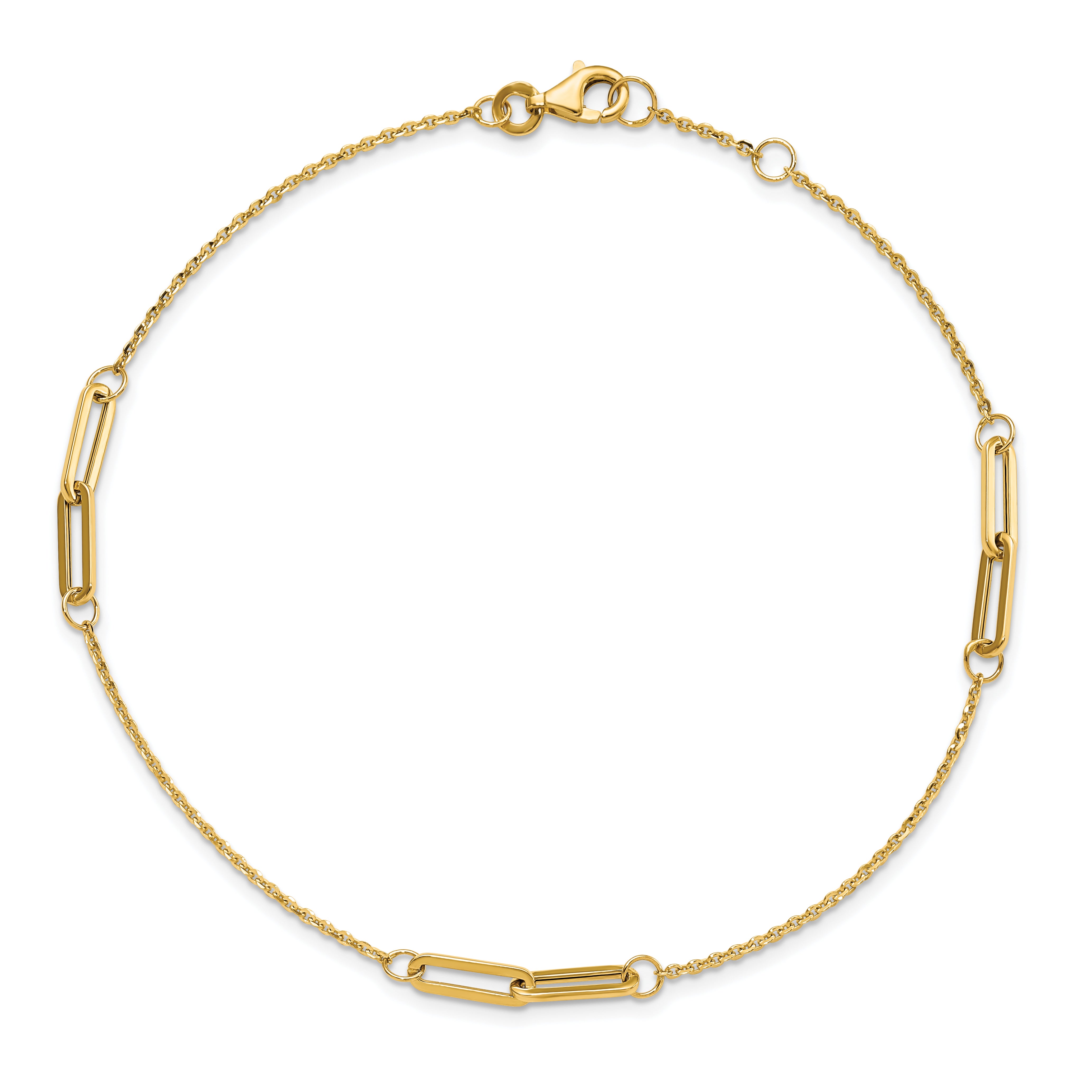 14K Paperclip Link 3-Station 9 inch Plus 0.5 inch Extender - Total 9.5 inch Anklet