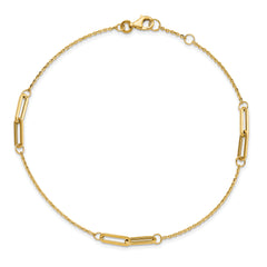 14K Paperclip Link 3-Station 9 inch Plus 0.5 inch Extender - Total 9.5 inch Anklet
