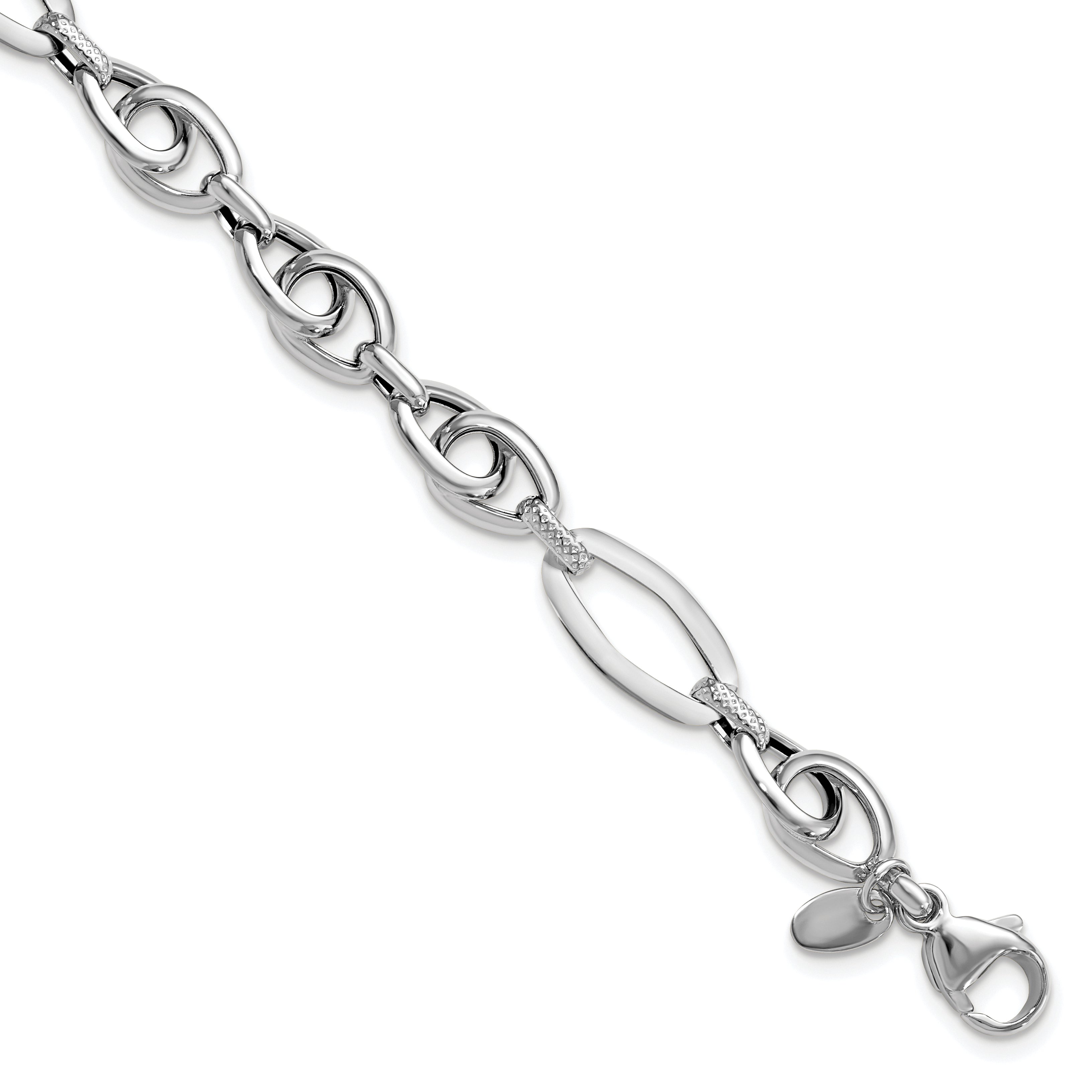 14k White Gold Polished Textured Fancy Link Bracelet Main image