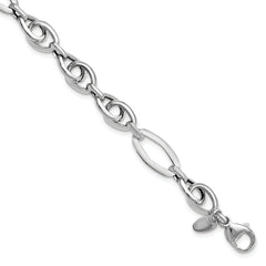 14k White Gold Polished Textured Fancy Link Bracelet