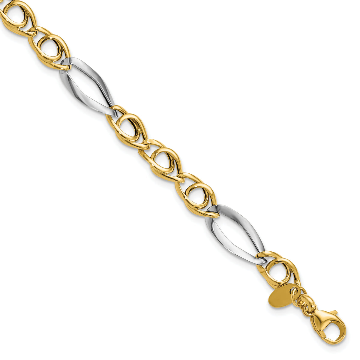 14k Rhodium-Platedodium Fancy Link Bracelet