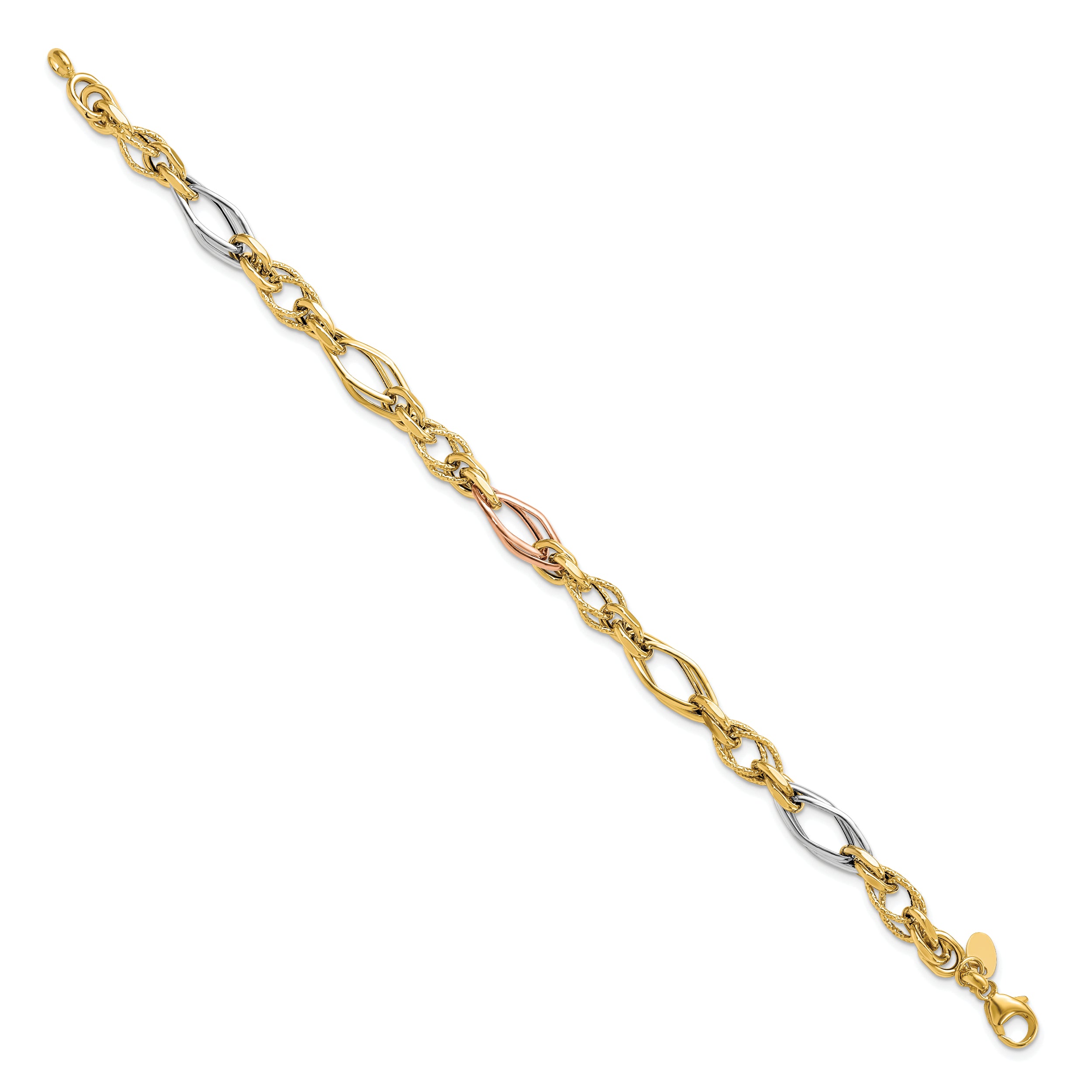 14k with White and Rose Gold-plating Polished and Textured Link Br