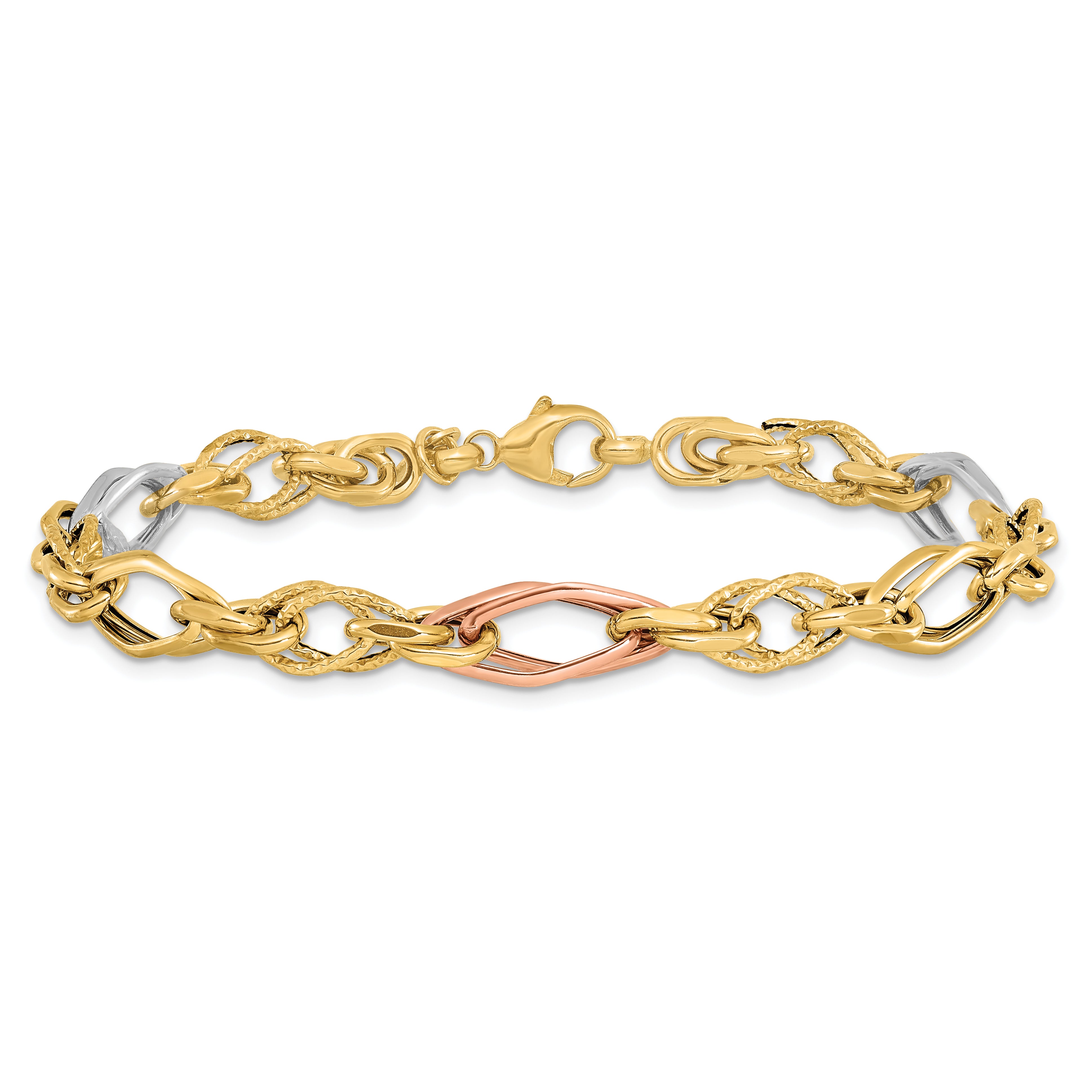 14k with White and Rose Gold-plating Polished and Textured Link Br
